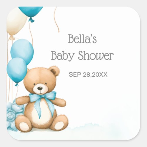 We Can Bearly Wait Blue Boy Baby Shower  Square Sticker