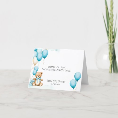 We Can Bearly Wait Blue Boy Baby Shower  Thank You Card