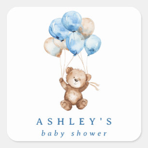 We Can Bearly Wait Blue Boy Bear Baby Shower Square Sticker