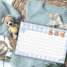We Can Bearly Wait Blue Floral Gingham Advice Card