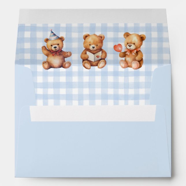 We Can Bearly Wait Blue Gingham Baby Shower Envelope (Back (Bottom))