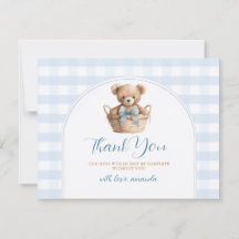 We can bearly wait Blue Gingham Bear Baby Shower