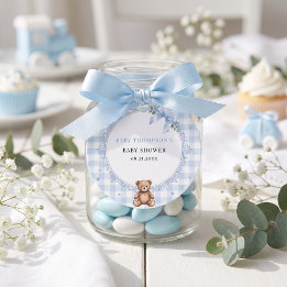 We Can Bearly Wait Blue Gingham Teddy Bear Favor Tags