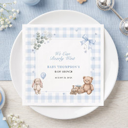 We Can Bearly Wait Blue Gingham Teddy Bear Napkins