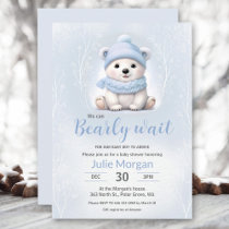 We Can Bearly Wait Blue Polar Bear Baby Shower Invitation