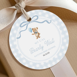 We Can Bearly Wait Blue Teddy Bear Baby Shower Favor Tags