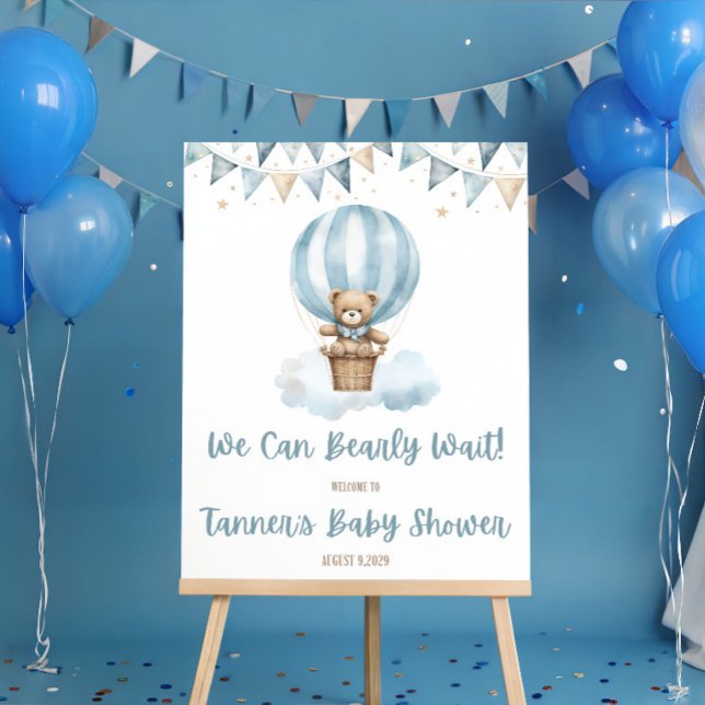 We Can Bearly Wait! Blue Teddy Bear Baby Shower Foam Board (Creator Uploaded)