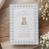 We Can Bearly Wait Blue Teddy Bear Baby Shower Invitation