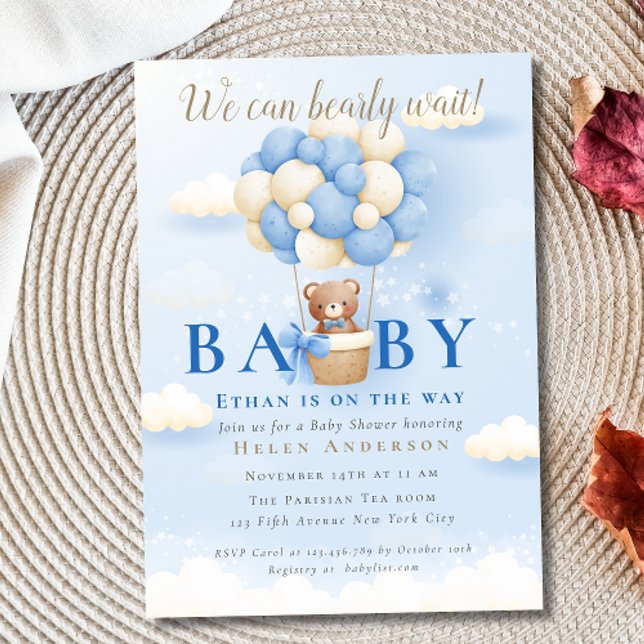 We can Bearly Wait Blue Teddy Bear Baby Shower Invitation (We can Bearly Wait Blue Teddy Bear Baby Shower Invitation)