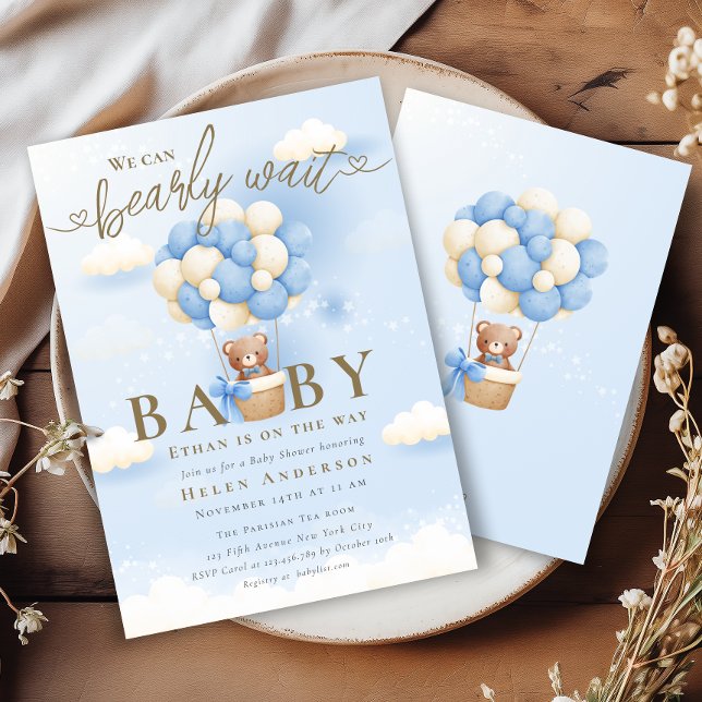 We can Bearly Wait Blue Teddy Bear Baby Shower Invitation (Creator Uploaded)