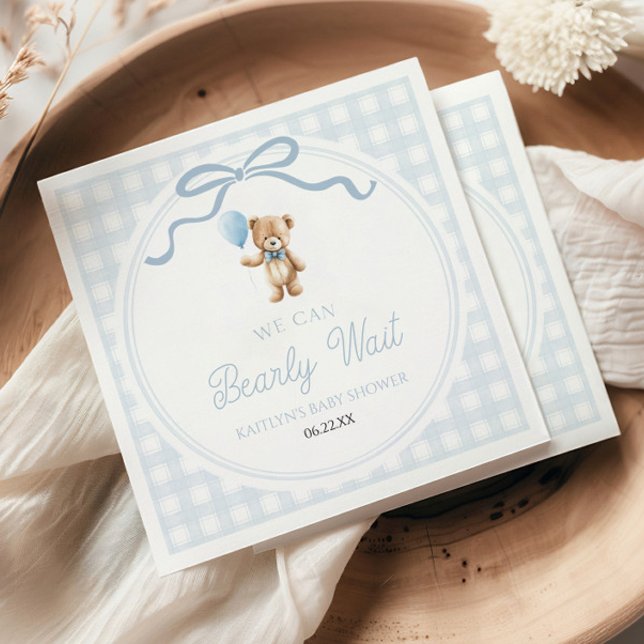 We Can Bearly Wait Blue Teddy Bear Baby Shower Napkins (Creator Uploaded)
