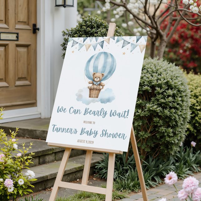 We Can Bearly Wait! Blue Teddy Bear Baby Shower Poster (Creator Uploaded)
