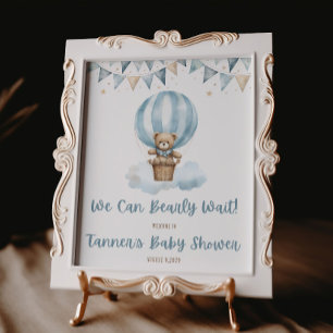 We Can Bearly Wait! Blue Teddy Bear Baby Shower Poster