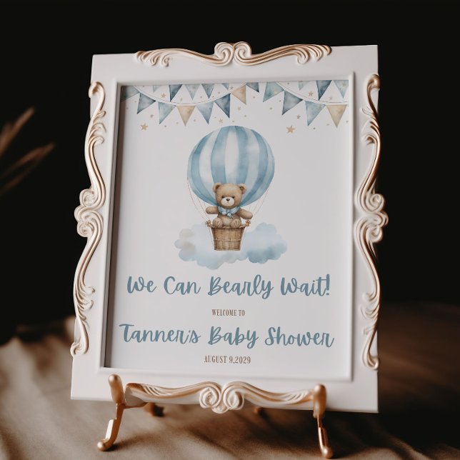 We Can Bearly Wait! Blue Teddy Bear Baby Shower Poster (Creator Uploaded)