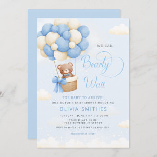 We can Bearly Wait Blue Teddy Bear Boy Baby Shower Invitation
