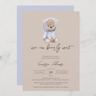 We Can Bearly Wait, Blue Teddy Bear Boy Shower Invitation