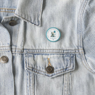 We Can Bearly Wait Blue Teddy Bear Button