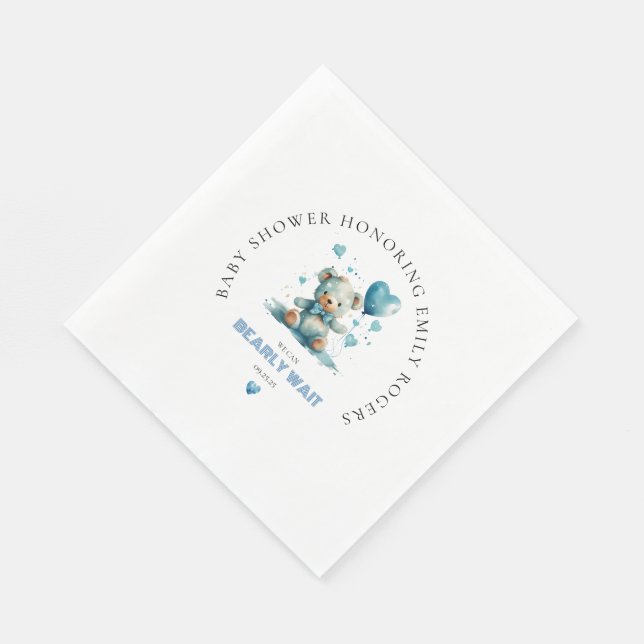 We can bearly wait Blue Teddy Bear Napkins (Corner)