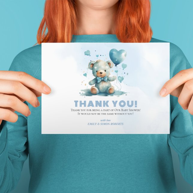 We can bearly wait Blue Teddy Bear Thank You Card (Creator Uploaded)