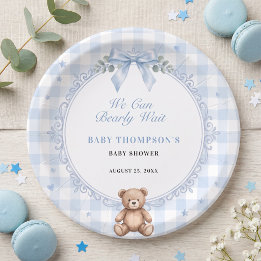 We Can Bearly Wait Blue Watercolor Bear Paper Plates
