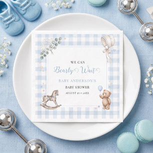 We Can Bearly Wait Blue Watercolor Boy Teddy Bear Napkins