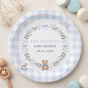 We Can Bearly Wait Blue Watercolor Boy Teddy Bear Paper Plates