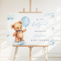 We Can Bearly Wait Blue Welcome Sign Baby Shower