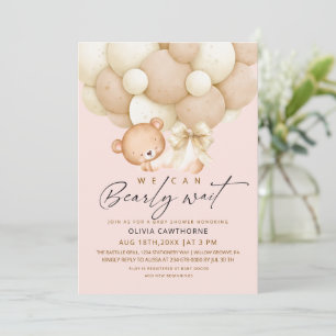 We can Bearly Wait Blush Pink Baby Shower Invitation
