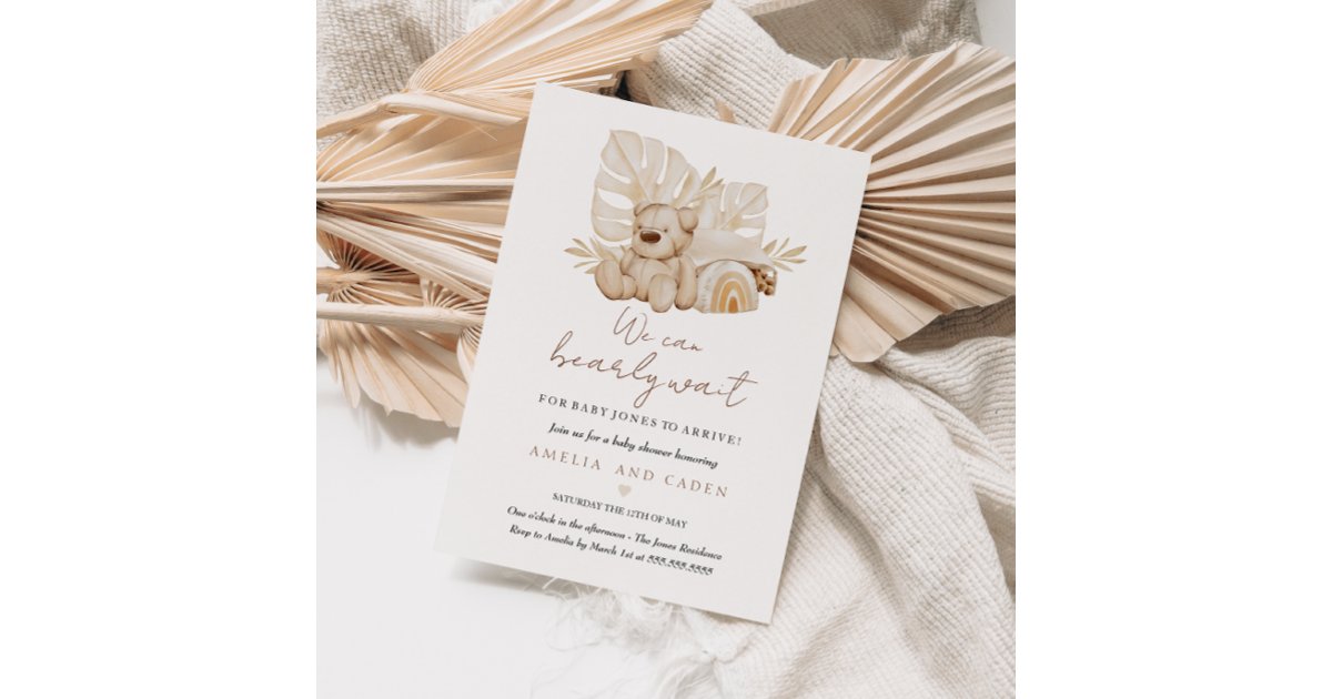 We Can Bearly Wait Boho Baby Shower Invitation | Zazzle
