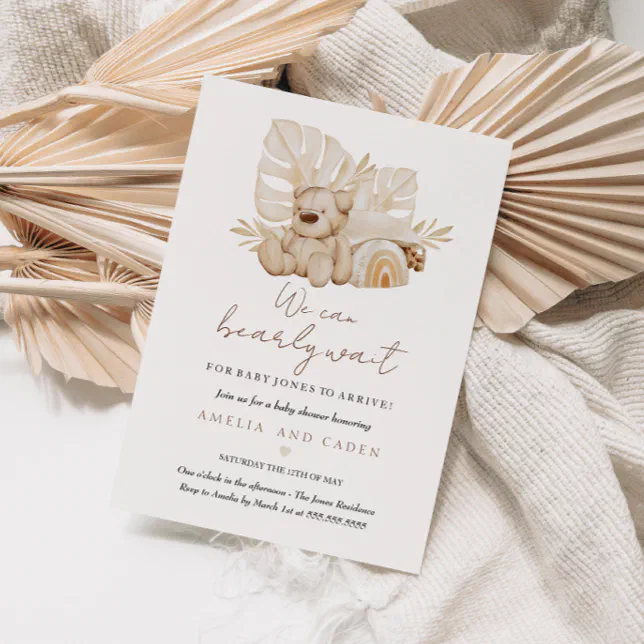 We Can Bearly Wait Boho Baby Shower Invitation | Zazzle