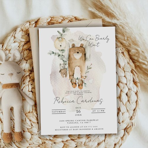 We Can Bearly Wait  Boho Baby Shower Invitation