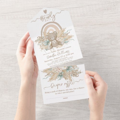 We can Bearly wait Boho Bear Baby Shower All In One Invitation