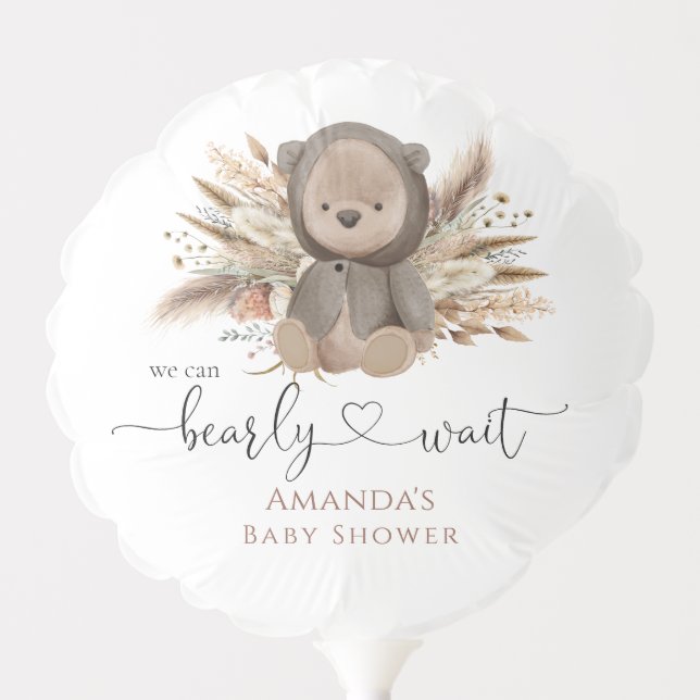 We can Bearly Wait Boho Bear Baby Shower  Balloon (Front)
