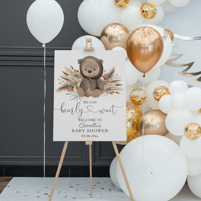 We Can Bearly Wait Boho Bear Baby Shower Foam Board (Creator Uploaded)