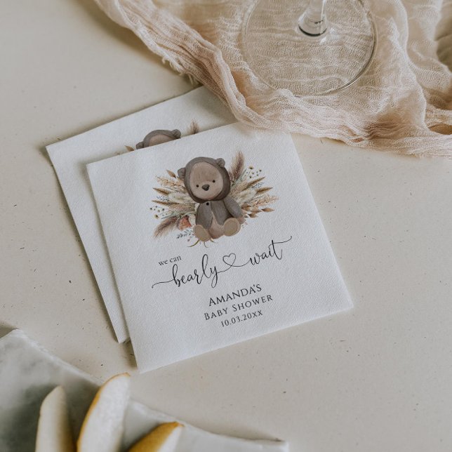 We Can Bearly Wait Boho Bear Baby Shower Napkins (Creator Uploaded)