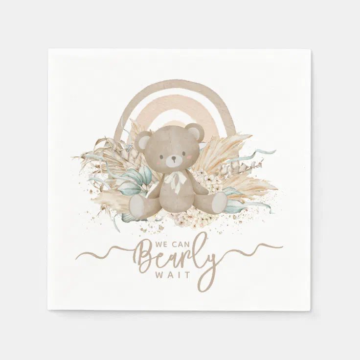Teddy Bear Baby Shower Plates Napkins Tableware - We Can Bearly Wait Party Decorations Blue Teddy Bear Disposable Paper Plates Napkins