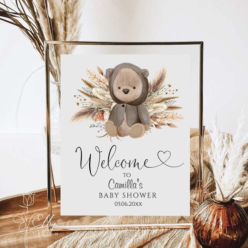 We Can Bearly Wait Boho Bear Baby Shower  Poster