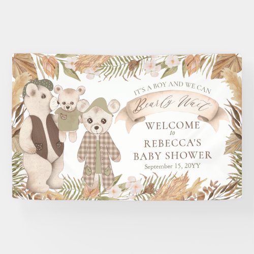 We Can Bearly Wait Boho Bear Family Baby Shower Banner