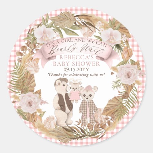 We Can Bearly Wait Boho Bear Family Baby Shower Cl Classic Round Sticker