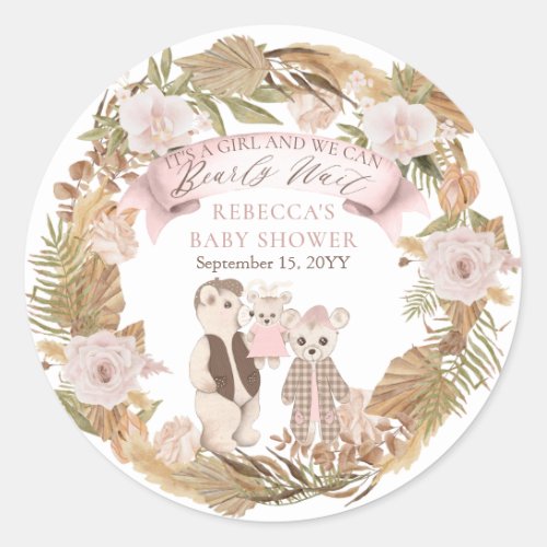 We Can Bearly Wait Boho Bear Family Baby Shower Classic Round Sticker