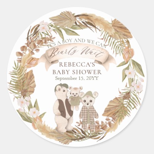 We Can Bearly Wait Boho Bear Family Baby Shower  Classic Round Sticker