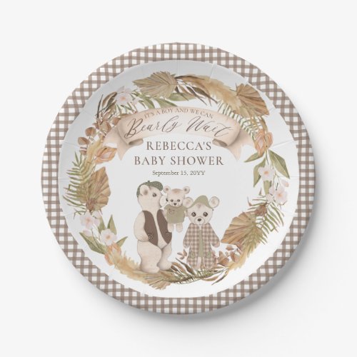 We Can Bearly Wait Boho Bear Family Baby Shower Paper Plates