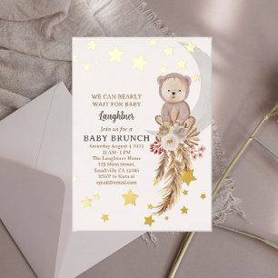 We Can Bearly Wait Boho Bear Moon Baby Brunch Foil Invitation