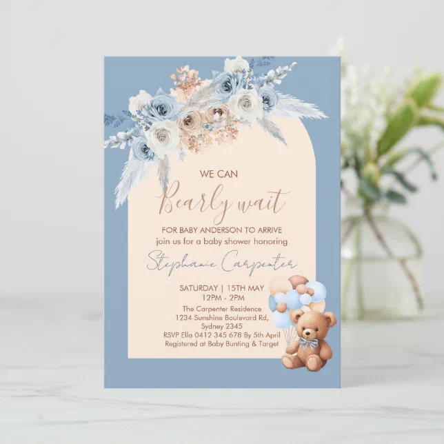 We Can Bearly Wait Boho Boy Baby Shower Invitation | Zazzle