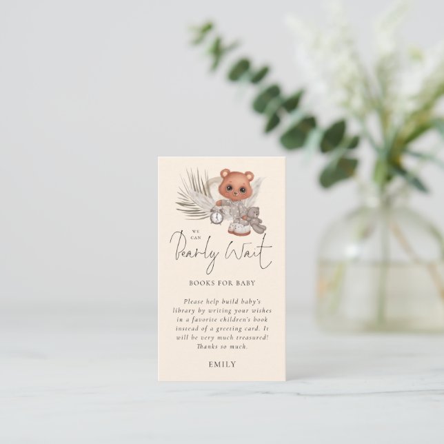 We can Bearly Wait Boho Chic Book For Baby Shower  Enclosure Card (Standing Front)