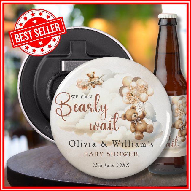 We Can Bearly Wait Boho Gender Neutral Baby Shower Bottle Opener (Creator Uploaded)