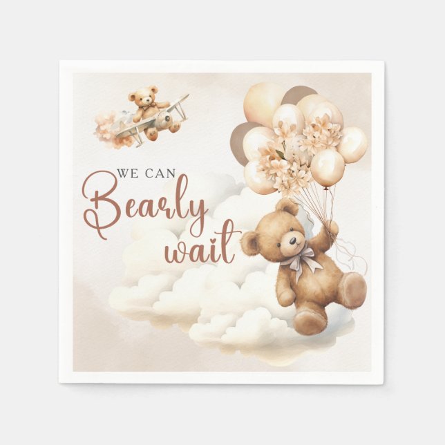 We Can Bearly Wait Boho Gender Neutral Baby Shower Napkins (Front)