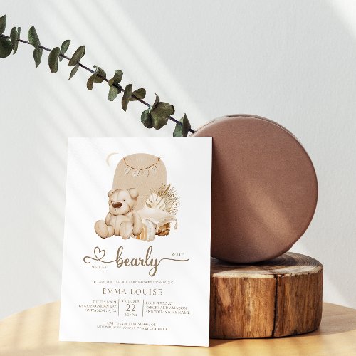 We Can Bearly Wait Boho Neutral Baby Shower  Invitation