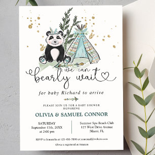 We Can Bearly Wait Boho Panda Baby Shower Invitation