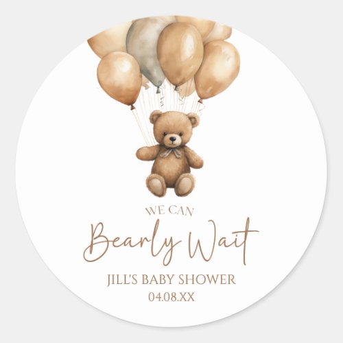 We Can Bearly Wait Boho Teddy Bear Baby Shower Classic Round Sticker